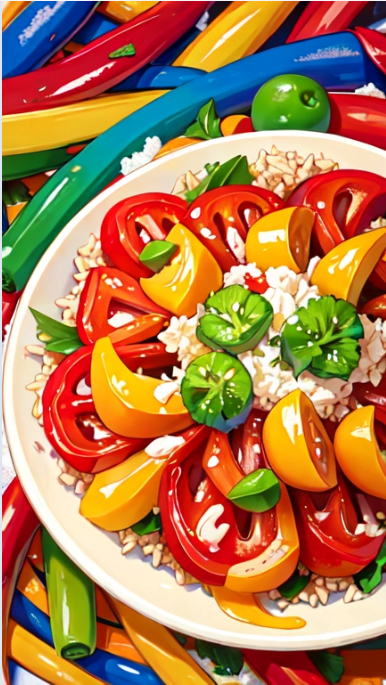 Colorful bell peppers filled with a savory rice and veggie mixture