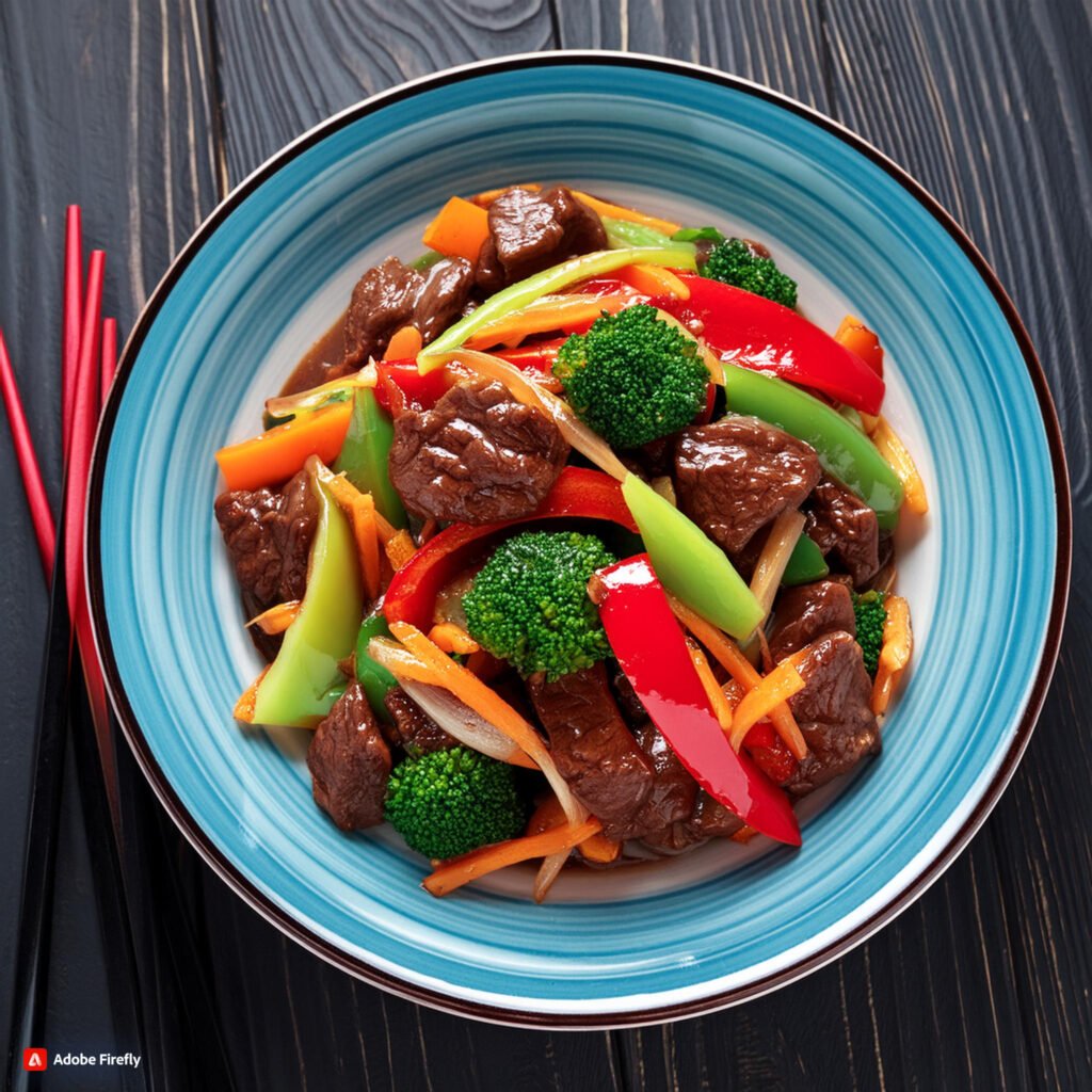 Firefly Beef and vegetable stir-fry with a spicy Szechuan sauce 48993