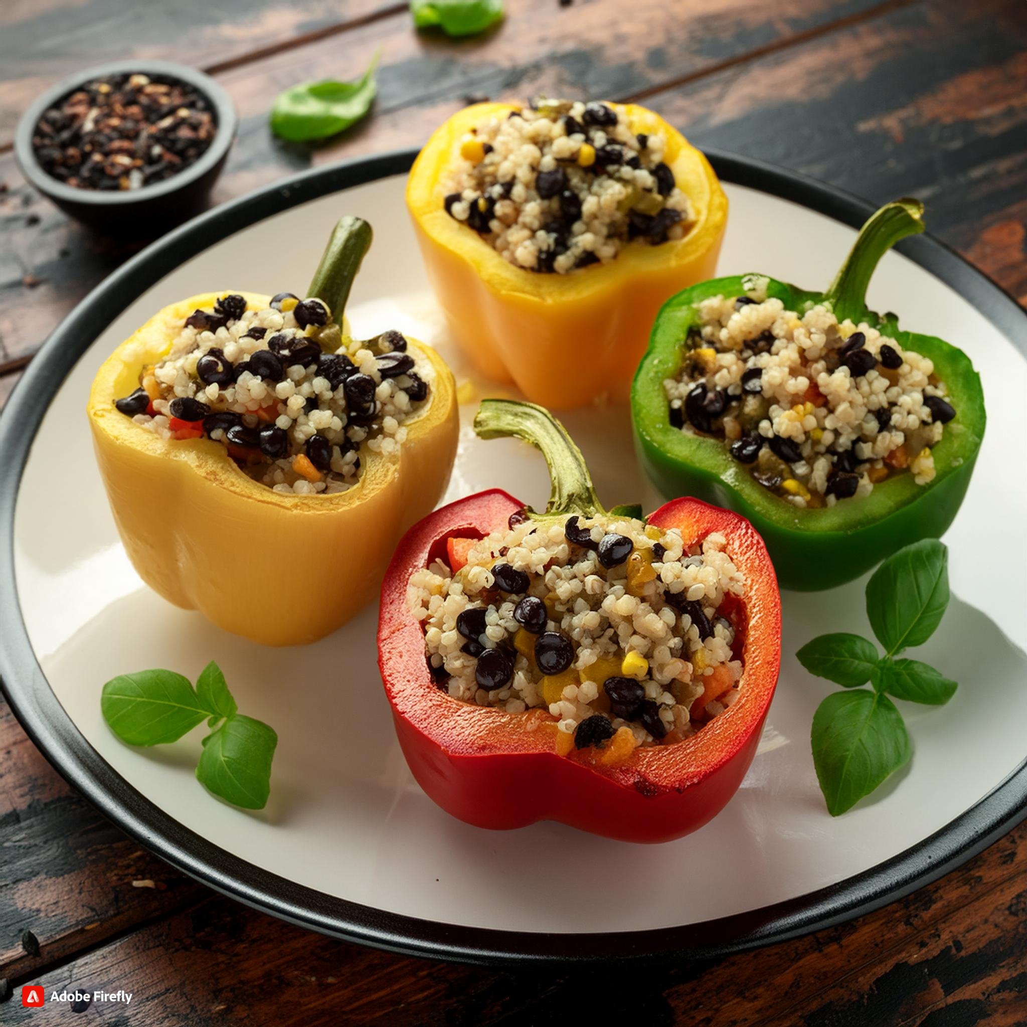 Firefly Bell peppers stuffed with quinoa, black beans, and corn 97905