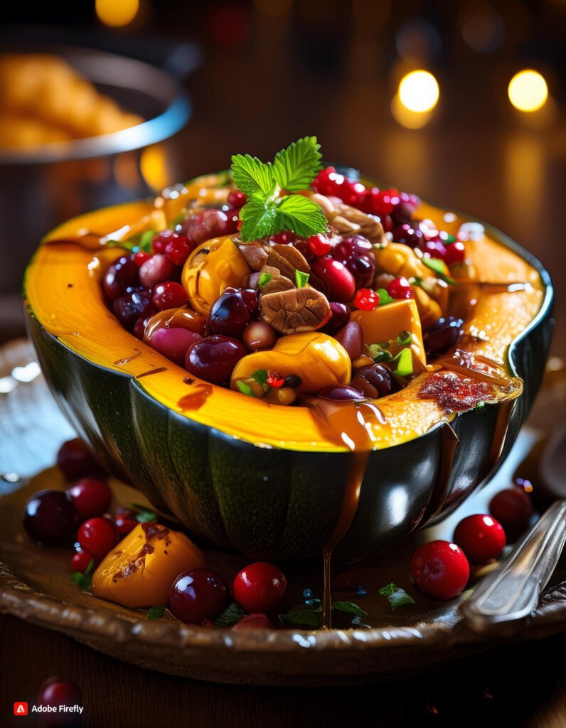 Firefly Halved acorn squash filled with maple-glazed vegetables and cranberries 12860