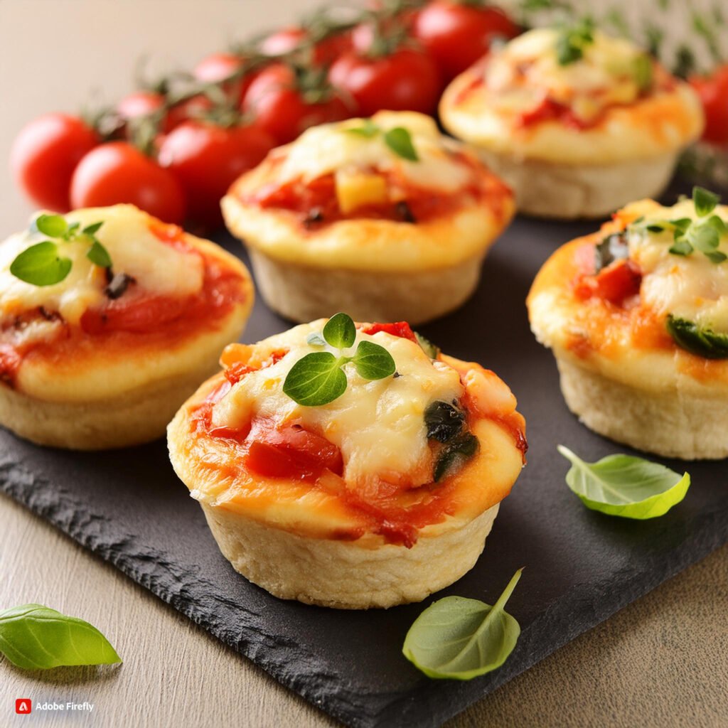 Firefly Mini muffin pizzas topped with tomato sauce, cheese, and veggies 4059