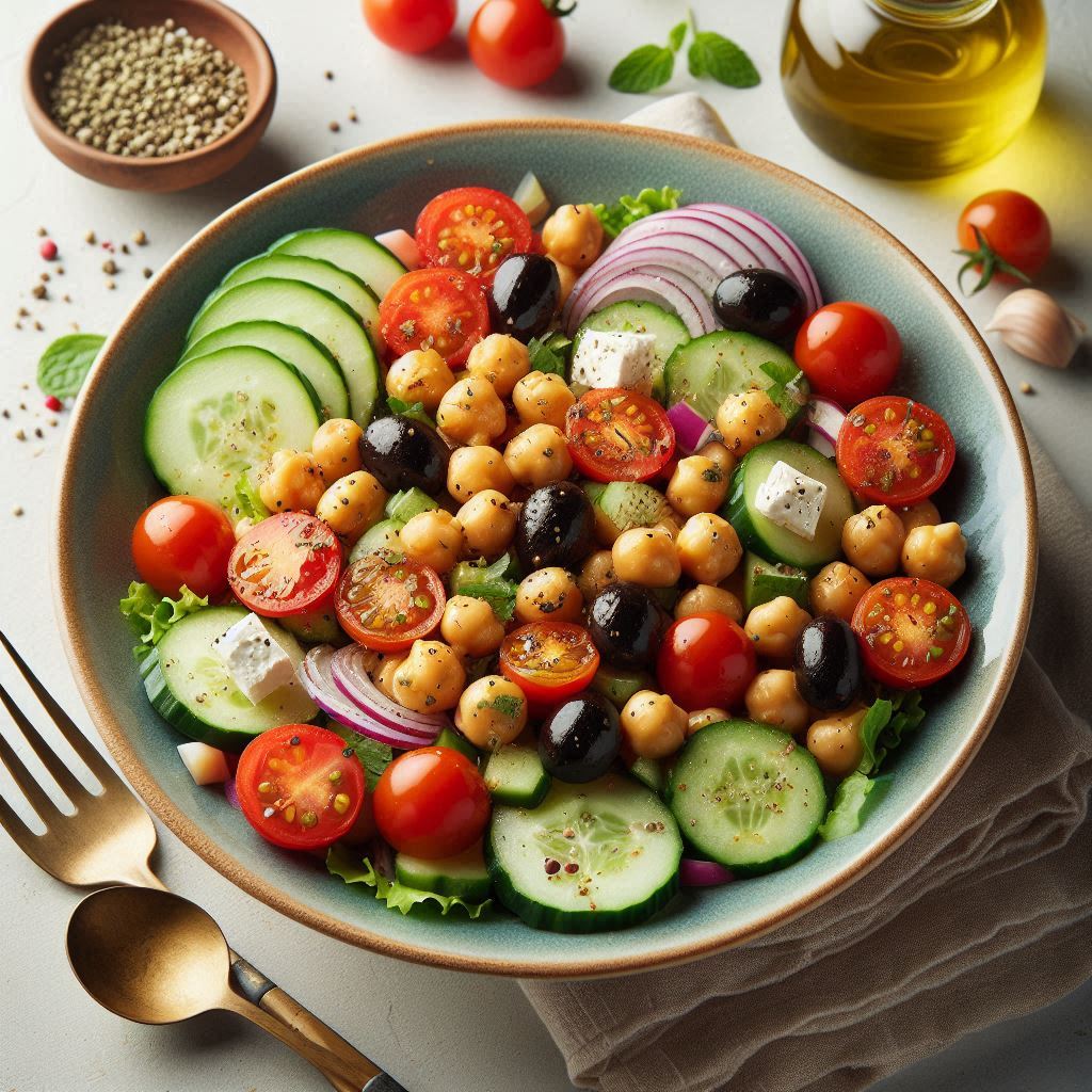 Mediterranean chickpea salad with chickpeas, cherry tomatoes