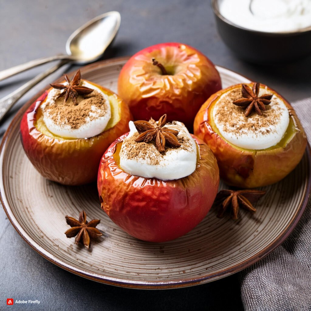 Firefly Baked apples sprinkled with cinnamon and a dollop of Greek yogurt on the side 45654