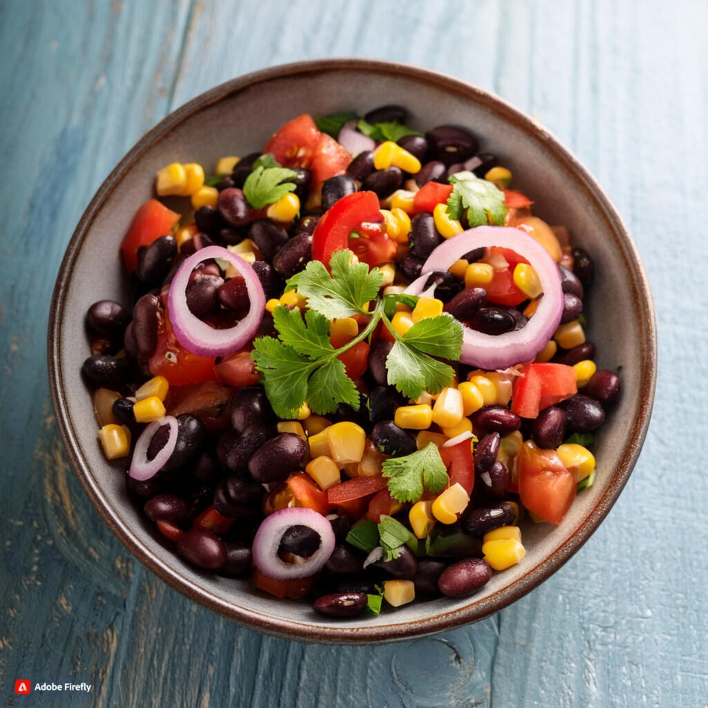 Firefly Bowl of black bean and corn salad with diced tomatoes, onions, and cilantro 20673