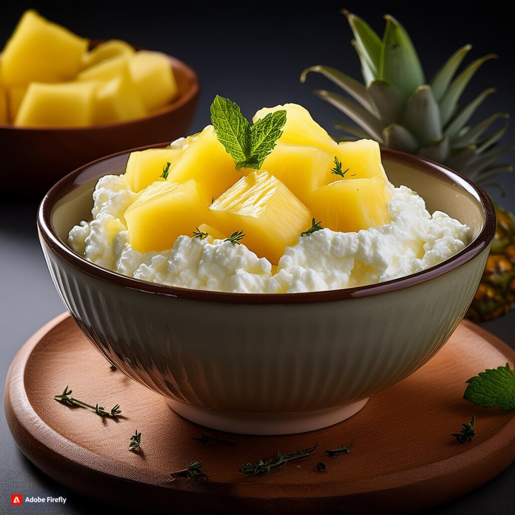 Firefly Bowl of cottage cheese topped with pineapple chunks 45654