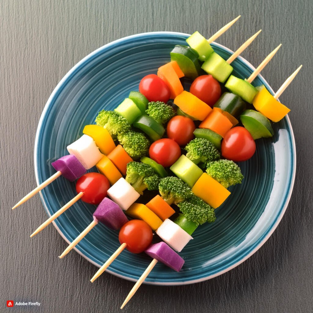 Firefly Colorful platter of veggie skewers arranged in a fun pattern 77107