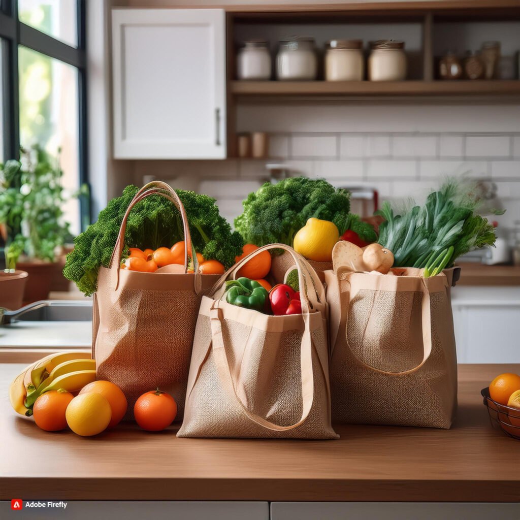 Firefly - Grocery bags filled with fresh, affordable produce and staples on a kitchen counter 20673