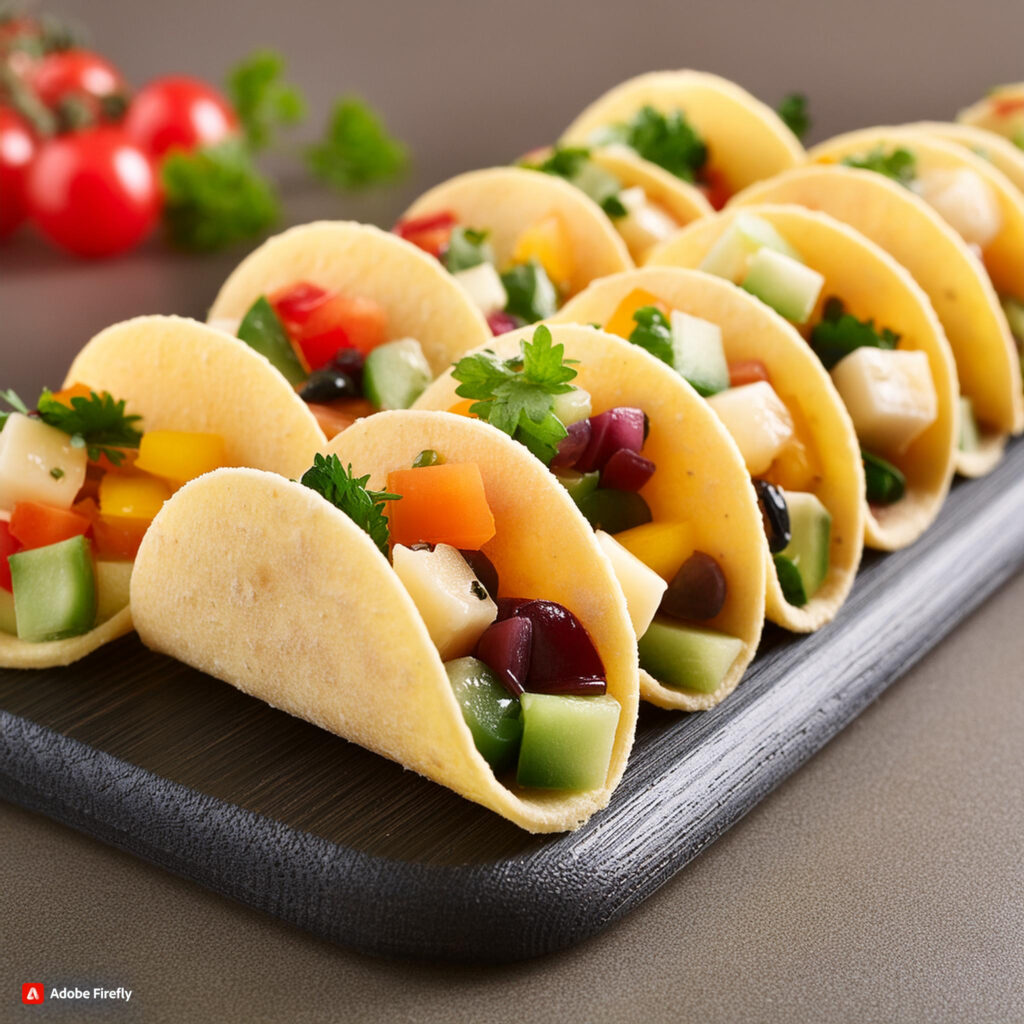 Firefly Mini taco shells filled with bite-sized veggies and cheese 79316