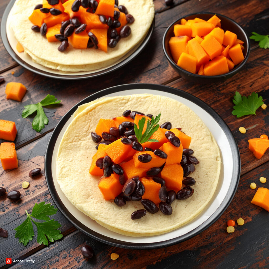 Firefly Soft tortillas filled with sweet potato and black bean mixture 94626